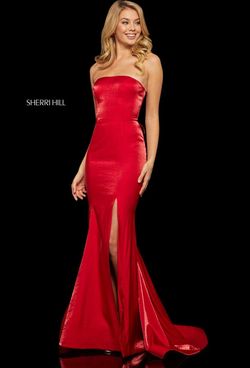 Style 52961 Sherri Hill Red Size 2 Tall Height Black Tie Side slit Dress on Queenly
