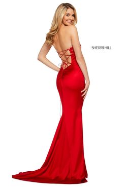 Style 53394 Sherri Hill Red Size 2 53394 Tall Height Floor Length Black Tie Side slit Dress on Queenly