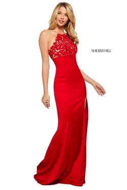 Style 53394 Sherri Hill Red Size 2 Tall Height Floor Length Side slit Dress on Queenly