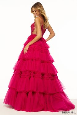 Style 56102 Sherri Hill Pink Size 0 Floor Length Tulle Corset Ball gown on Queenly