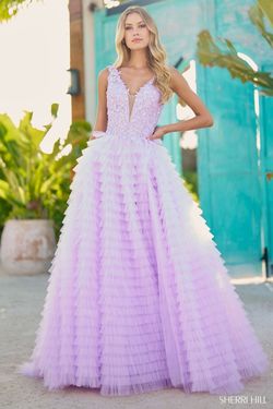 Style 56086 Sherri Hill Purple Size 4 Side Slit Tulle Lavender Ball gown on Queenly