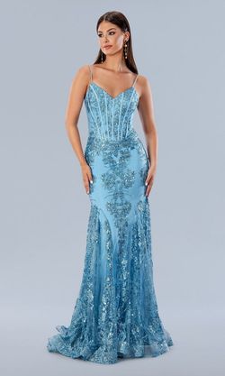 Style 21066 Stella Couture Blue Size 6 Fitted Floor Length Corset Mermaid Dress on Queenly