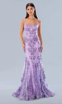 Style 21066 Stella Couture Purple Size 2 Military Floor Length Tall Height Corset Mermaid Dress on Queenly