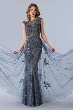 Style 23359 Stella Couture Silver Size 14 Floor Length Tall Height Belt Mermaid Dress on Queenly