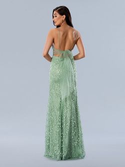 Style 24185 Stella Couture Green Size 2 Floor Length Side slit Dress on Queenly