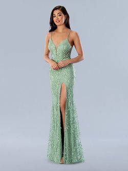 Style 24185 Stella Couture Green Size 2 Floor Length Tall Height Side slit Dress on Queenly