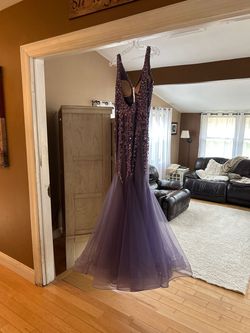 Jovani Purple Size 4 Plunge Floor Length Pageant Mermaid Dress on Queenly