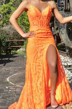 Ava Presley Orange Size 2 Floor Length Black Tie Prom Side slit Dress on Queenly