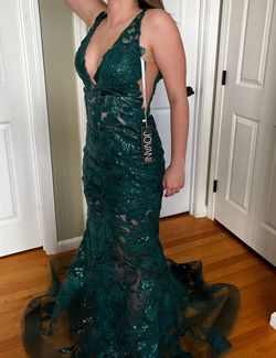 Style 60283 Jovani Green Size 2 Sheer Jersey 60283 Mermaid Dress on Queenly