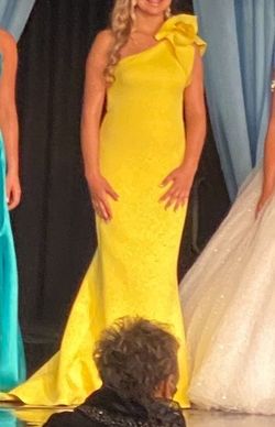 Jovani Yellow Size 6 Jersey Pageant Black Tie Prom Straight Dress on Queenly