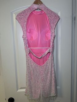 Style 4460 Ashley Lauren Pink Size 10 Fringe Fun Fashion Jumpsuit Dress on Queenly