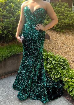 Sherri Hill Multicolor Size 12 Teal Strapless Floor Length Mermaid Dress on Queenly