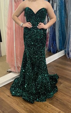 Sherri Hill Multicolor Size 12 Teal Sequined Medium Height Mermaid Dress on Queenly