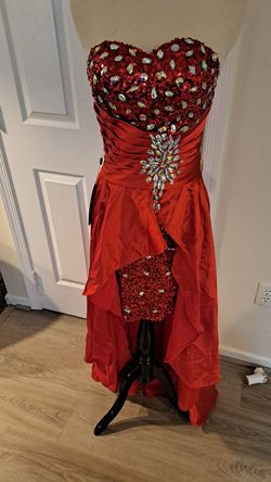 Grace Karin Red Size 2 Strapless Studded Sweetheart Train Dress on Queenly
