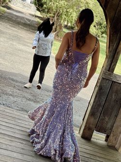 Sherri Hill Purple Size 4 Prom Floor Length Plunge Mermaid Dress on Queenly