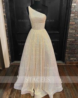Style SM0307891843 Stacees Gold Size 10 Floor Length One Shoulder A-line Dress on Queenly