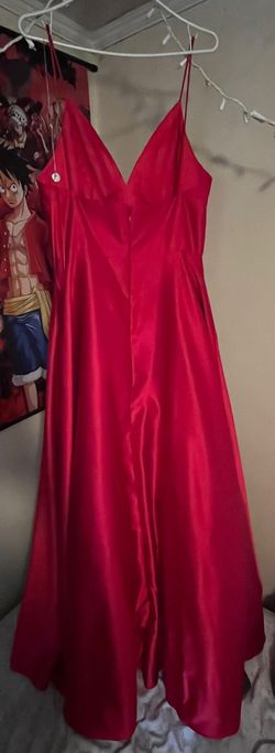 Style A21829 Betsy and Adam Red Size 12 Plus Size Prom Plunge Free Shipping A-line Dress on Queenly