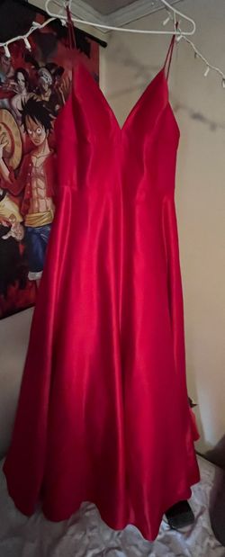Style A21829 Betsy and Adam Red Size 12 Plus Size Prom Plunge Free Shipping A-line Dress on Queenly