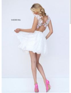 Style 50478 Sherri Hill White Size 2 Bachelorette Jersey Cocktail Dress on Queenly