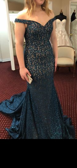 Style 81120 Jovani Blue Size 8 Plunge Prom Floor Length Mermaid Dress on Queenly