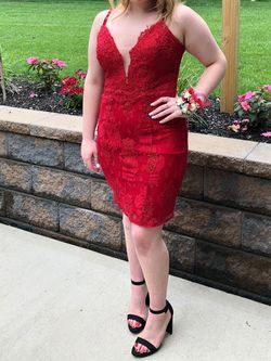 Jovani Red Size 14 Jersey Cocktail Dress on Queenly
