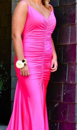 Style 103544 La Femme Pink Size 12 Floor Length Jersey Mermaid Dress on Queenly