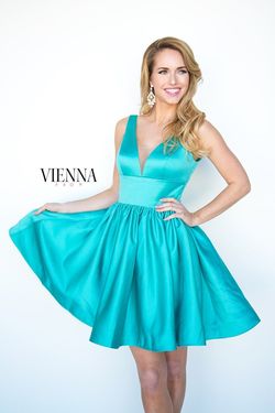 Style 6023 Vienna Blue Size 6 Wedding Guest Satin Flare A-line Dress on Queenly