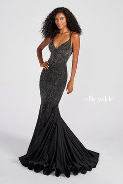 Style EW12201 Ellie Wilde Black Size 4 Wedding Guest Pageant Shiny Straight Dress on Queenly