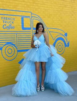Style 54223 Sherri Hill Blue Size 0 54223 Prom Short Height Jersey Ball gown on Queenly