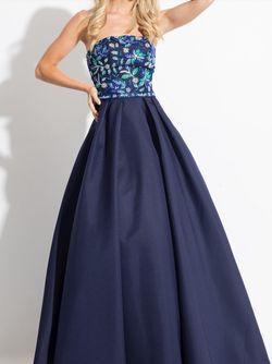 Style 7694 Rachel Allan Blue Size 4 Navy Floor Length Ball gown on Queenly