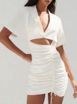 Zara White Size 8 Backless Cut Out Cap Sleeve Plunge Cocktail Dress on Queenly