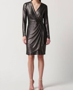 Style 1-1071626648-1901 Joseph Ribkoff Gray Size 6 Sorority Rush Sleeves Black Tie Cocktail Dress on Queenly