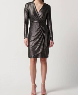 Style 1-1071626648-2168 Joseph Ribkoff Gray Size 8 Sleeves Black Tie Cocktail Dress on Queenly