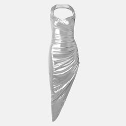 Style 1-1781841120-2901 NORMA KAMALI Silver Size 8 Sweetheart One Shoulder Side slit Dress on Queenly