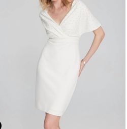 Style 1-212562043-2168 Joseph Ribkoff White Size 8 Spandex Bachelorette V Neck Mini Cocktail Dress on Queenly