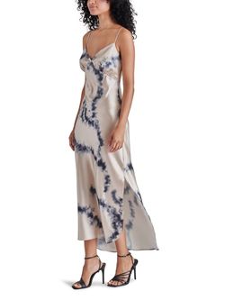 Style 1-2978894596-2791 STEVE MADDEN Blue Size 12 Free Shipping Print Floor Length Side slit Dress on Queenly