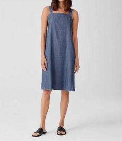Style 1-3662301497-3855 Eileen Fisher Blue Size 0 Tall Height Square Neck Cocktail Dress on Queenly