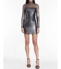 Style 1-3672421155-2901 Amanda Uprichard Silver Size 8 Long Sleeve Mini Sheer Cocktail Dress on Queenly