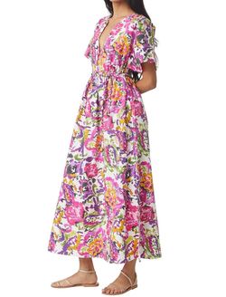 Style 1-3758185566-3236 Misa Los Angeles Pink Size 4 V Neck Floral Straight Dress on Queenly