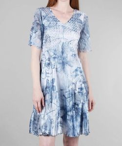 Style 1-3974683640-3011 Komarov Blue Size 8 Mini Sleeves Polyester Sheer Lace Cocktail Dress on Queenly