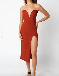 Style 1-864984839-2790 OLIVACEOUS Red Size 12 Spandex Tall Height Free Shipping Side Slit Cocktail Dress on Queenly