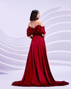 Style M20303 Modessa Couture Red Size 6 Floor Length Tall Height Side slit Dress on Queenly