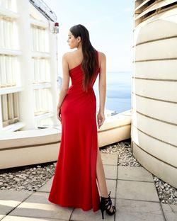 Style M20339 Modessa Couture Red Size 6 Floor Length Tall Height Side slit Dress on Queenly
