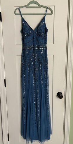 Jump Apparel Blue Size 6 Jersey Free Shipping Sequined A-line Dress on Queenly