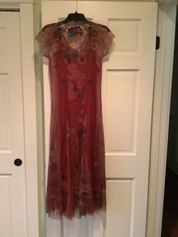 Johnny Was Red Size 4 Jersey Sleeves Wedding Guest Prom A-line Dress on Queenly