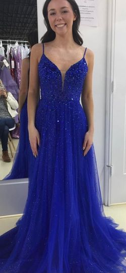 Jovani Blue Size 2 Plunge Prom Floor Length A-line Dress on Queenly