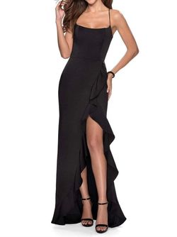 Style 28294 La Femme Black Tie Size 6 Backless 28294 Side slit Dress on Queenly