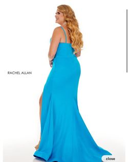 Rachel Allan Blue Size 24 Floor Length Jersey Square Side slit Dress on Queenly