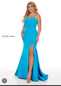 Rachel Allan Blue Size 24 Floor Length Square Side slit Dress on Queenly