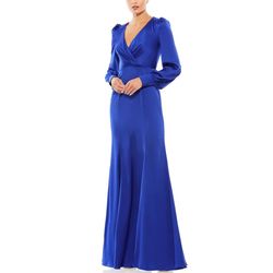 Style 55635 Mac Duggal Royal Blue Size 14 Satin Polyester 55635 Straight Dress on Queenly